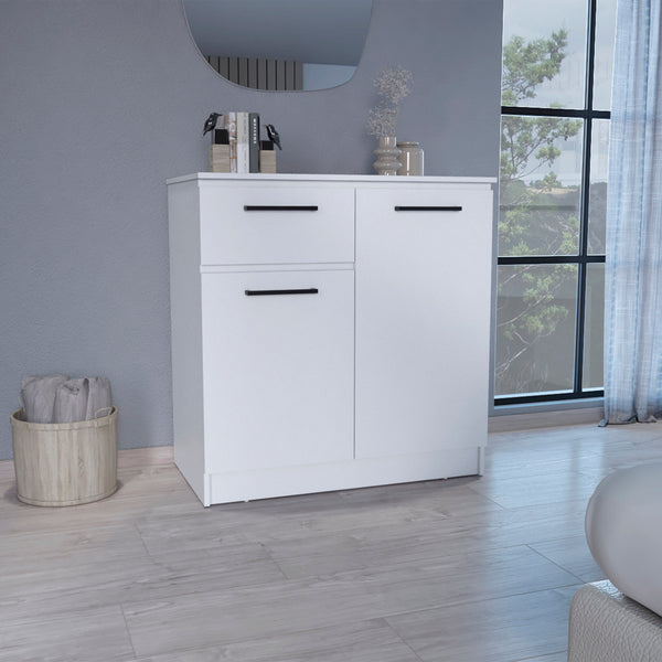 English Elm Idaho Space-Saving Dresser with Drawer and Dual Door Cabinets, Elegant Handles, Easy-Clean Finish White 40.6 L x 24.8 W x 3.9 H B200S00170