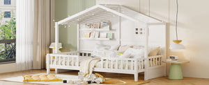 English Elm Twin House Bed Frame with Led Roof Glow Built-in Shelves and Window Cutout Detail LP000522AAK-1