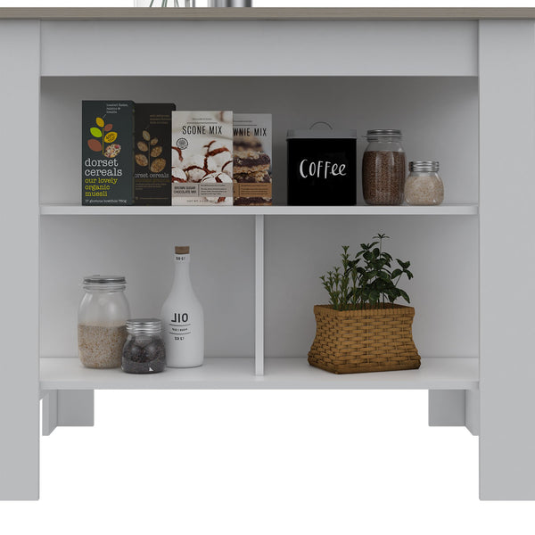 English Elm Kitchen Island - Compact 35" High Table With 3 Open Shelves For Smart Storage & Meal Prep, White/Gray B097132888