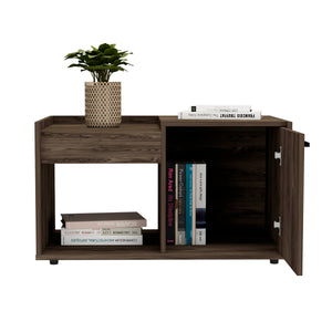English Elm Coffee Coffee Table with One Open Shelf & Single Door Cabinet, Dark Walnut Finish, 37.1" Top, Multifunctional Elegance B097132883