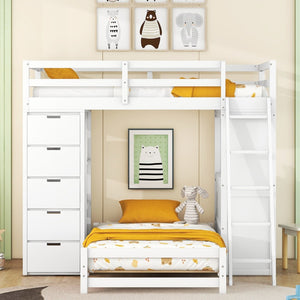 English Elm Twin Over Kids Bunk Bed with Led Lighting Usb Ports Desk and Gray Finish LT001218AAK