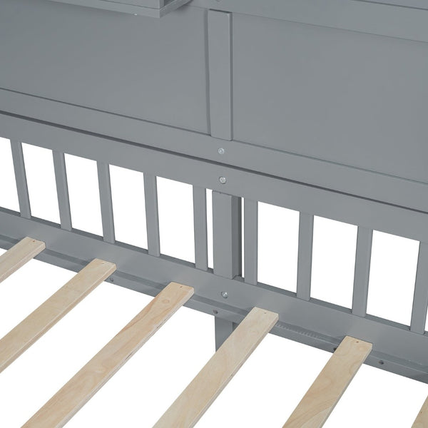English Elm Twin House Bed Frame with Led Roof Glow Built-in Shelves and Window Cutout Detail LP000522AAE-1