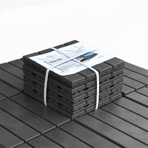 English Elm Patio Composite Interlocking Floor Tiles Four Slat Drainage Design for Balcony Deck Dark Gray W1859P181803