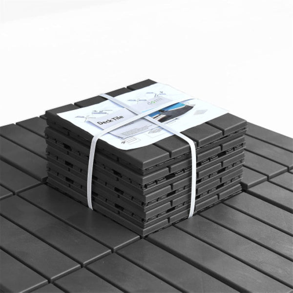 English Elm Patio Composite Interlocking Floor Tiles Four Slat Drainage Design for Balcony Deck Dark Gray W1859P181803