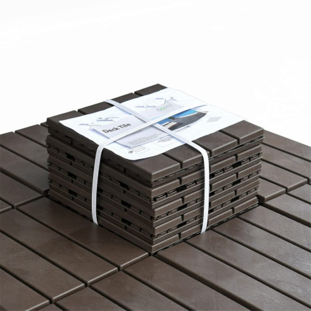 English Elm Patio Composite Interlocking Floor Tiles Four Slat Drainage Design for Balcony Deck Brown W1859P181806