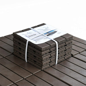 English Elm Patio Composite Interlocking Floor Tiles Four Slat Drainage Design for Balcony Deck Brown W1859P181793