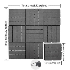English Elm Patio Composite Interlocking Floor Tiles Four Slat Drainage Design for Balcony Deck Dark Gray W1859P181784