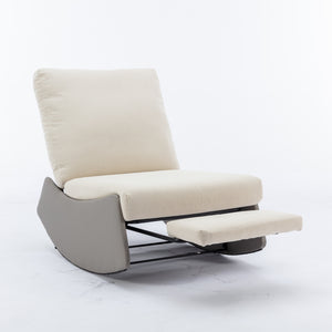 English Elm Modern Rocking Chair Recliner with Adjustable Soft Backrest, Sturdy Frame, Plush Leg Support for Relaxing Gray+Beige W1143P163505