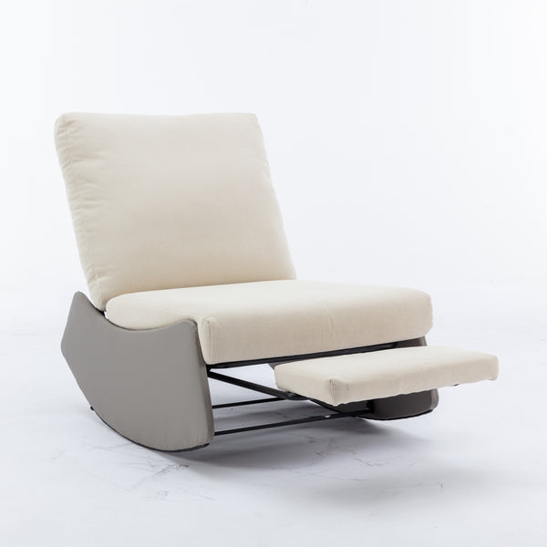 English Elm Modern Rocking Chair Recliner with Adjustable Soft Backrest, Stable Frame and Cushioned Leg Support Gray+Beige W1143P163505