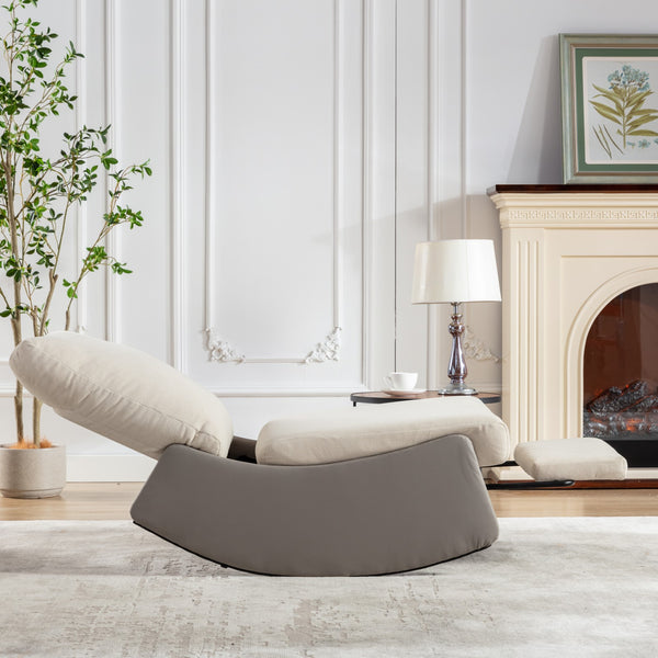 English Elm Modern Rocking Chair Recliner with Adjustable Soft Backrest, Stable Frame and Cushioned Leg Support Gray+Beige W1143P163505