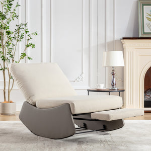 English Elm Modern Rocking Chair Recliner with Adjustable Soft Backrest, Sturdy Frame, Plush Leg Support for Relaxing Gray+Beige W1143P163505