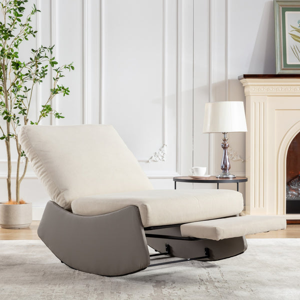 English Elm Modern Rocking Chair Recliner with Adjustable Soft Backrest, Stable Frame and Cushioned Leg Support Gray+Beige W1143P163505