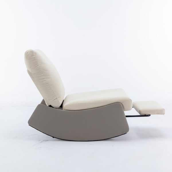 English Elm Modern Rocking Chair Recliner with Adjustable Soft Backrest, Sturdy Frame, Plush Leg Support for Relaxing Gray+Beige W1143P163505