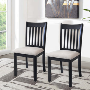 English Elm Dining Black Wooden Dining Chair Set of 2 Upholstered Cushions Solid Rubberwood Comfort Backrest Modern Elegance W2170140353
