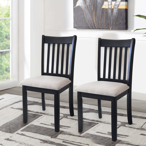 English Elm Dining Black Wooden Dining Chair Set of 2 Upholstered Cushions Solid Rubberwood Comfort Backrest Modern Elegance W2170140353