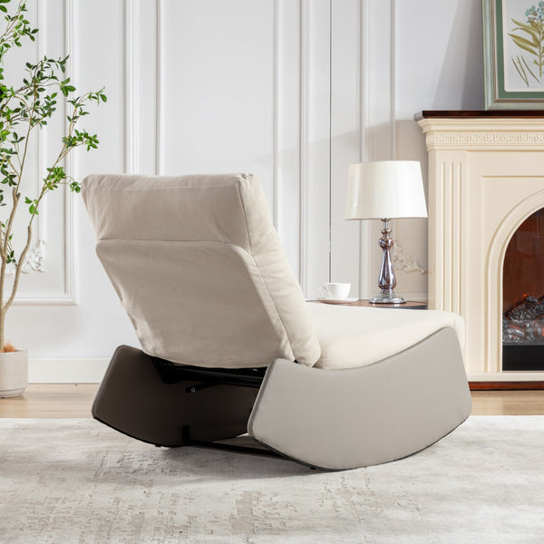 English Elm Modern Rocking Chair Recliner with Adjustable Soft Backrest, Sturdy Frame, Plush Leg Support for Relaxing Gray+Beige W1143P163505