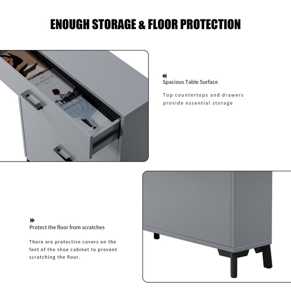English Elm Shoe Storage Cabinet with Slim Footprint and 2 Flip Drawers, Durable MDF & Metal Organizer for Entryway Gray W578124378