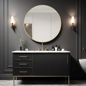 English Elm 42 Inch Round Bathroom Mirror 42" 4mm HD Shatterproof Glass with Anti-Rust Metal Frame and Easy Mounting Gold W2203P304232