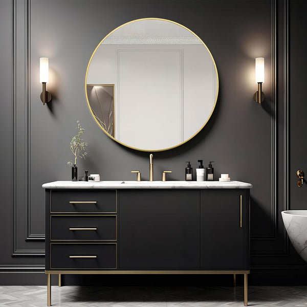 English Elm 42 Inch Round Bathroom Mirror 42" 4mm HD Shatterproof Glass with Anti-Rust Metal Frame and Easy Mounting Gold W2203P304232