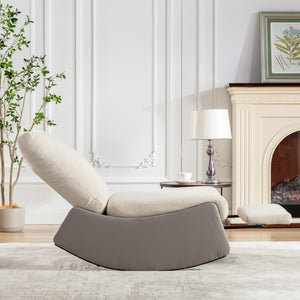 English Elm Modern Rocking Chair Recliner with Adjustable Soft Backrest, Stable Frame and Cushioned Leg Support Gray+Beige W1143P163505