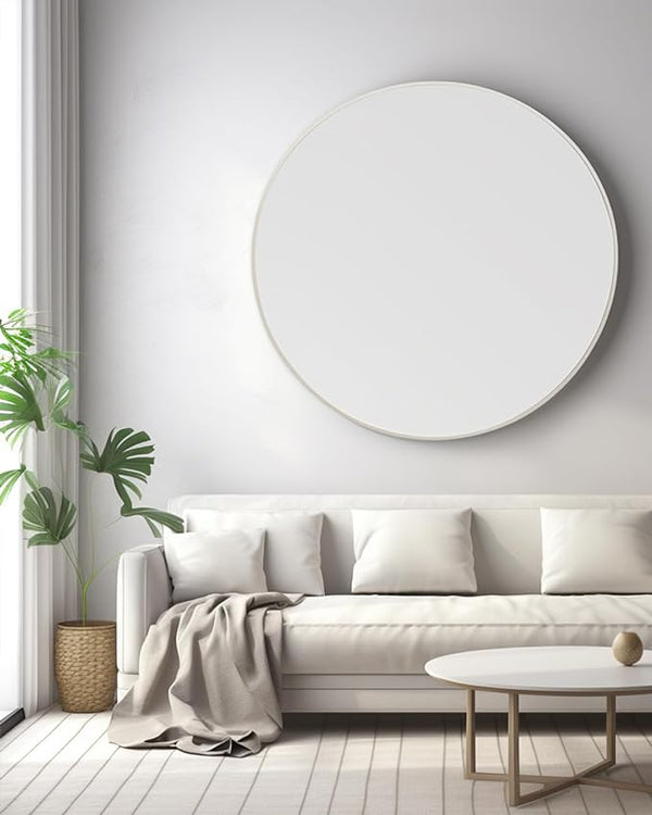 English Elm 42 Inch Round Bathroom Mirror 42" 4mm HD Shatterproof Glass with Anti-Rust Metal Frame and Easy Mounting Silver W2203P304238