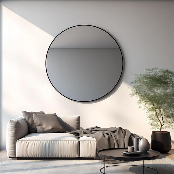 English Elm 42 Inch Round Bathroom Mirror 42" 4mm HD Shatterproof Glass with Anti-Rust Metal Frame and Easy Mounting Black W2203P304107