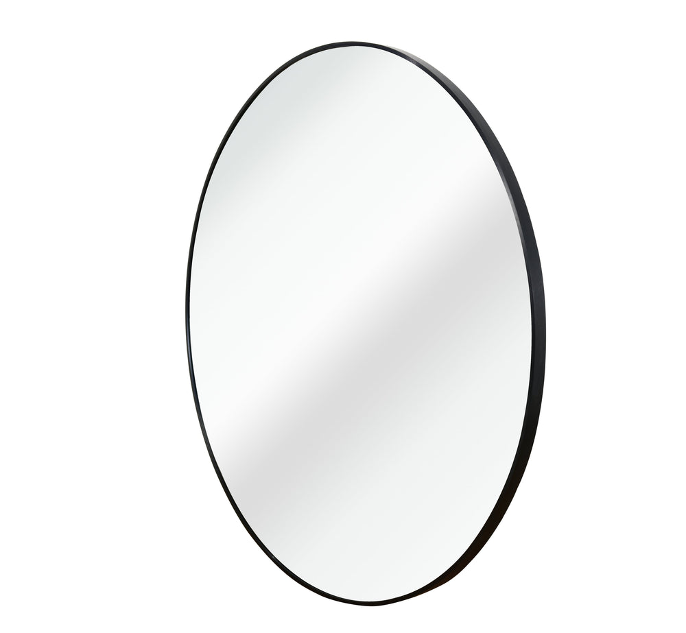 English Elm 32 Inch Round Metal Framed Bathroom Mirror 32" 4mm HD Glass Shatterproof Film Reinforced Hooks Elegant Wall Black W2203P303255
