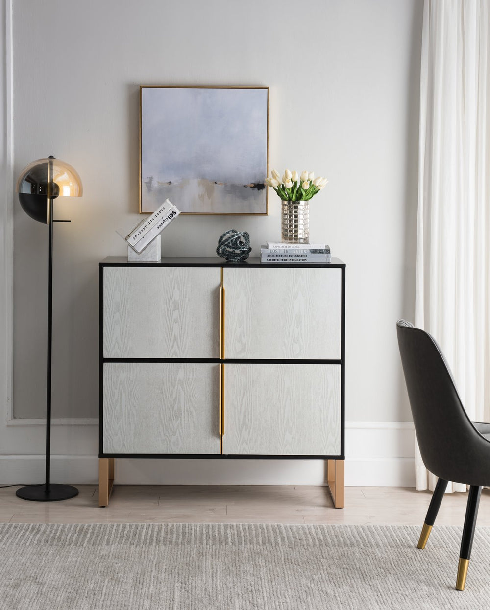 English Elm Four-Door Vintage-Style Storage Cabinet 42" Buffet Sideboard with Metal Base, Spacious Multi-Use Storage W1801P182006