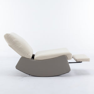 English Elm Modern Rocking Chair Recliner with Adjustable Soft Backrest, Sturdy Frame, Plush Leg Support for Relaxing Gray+Beige W1143P163505