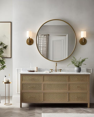 English Elm 39 Inch Metal Framed Round Bathroom Mirror 39" Large 4mm HD Shatterproof Glass with Rust-Resistant Frame Gold W2203P304056