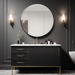 English Elm 39 Inch Metal Framed Round Bathroom Mirror 39" Large 4mm HD Shatterproof Glass with Rust-Resistant Frame Black W2203P304043