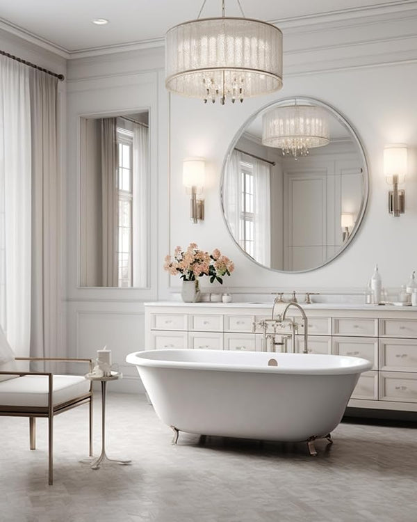 English Elm 42 Inch Round Bathroom Mirror 42" 4mm HD Shatterproof Glass with Anti-Rust Metal Frame and Easy Mounting Silver W2203P304238