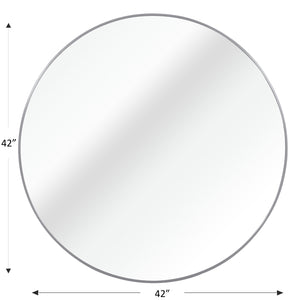 English Elm 42 Inch Round Bathroom Mirror 42" 4mm HD Shatterproof Glass with Anti-Rust Metal Frame and Easy Mounting Silver W2203P304238