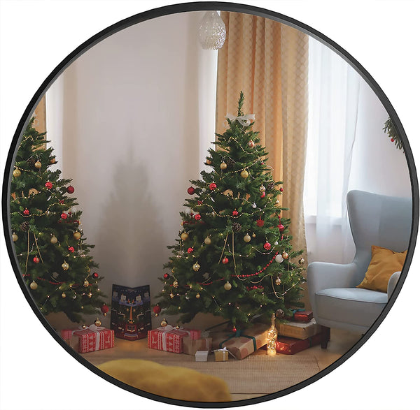 English Elm Black 16 Inch Metal Round Bathroom Mirror – 4mm HD Shatterproof Glass, Rustproof Aluminum Frame, Easy Install W2203P182007