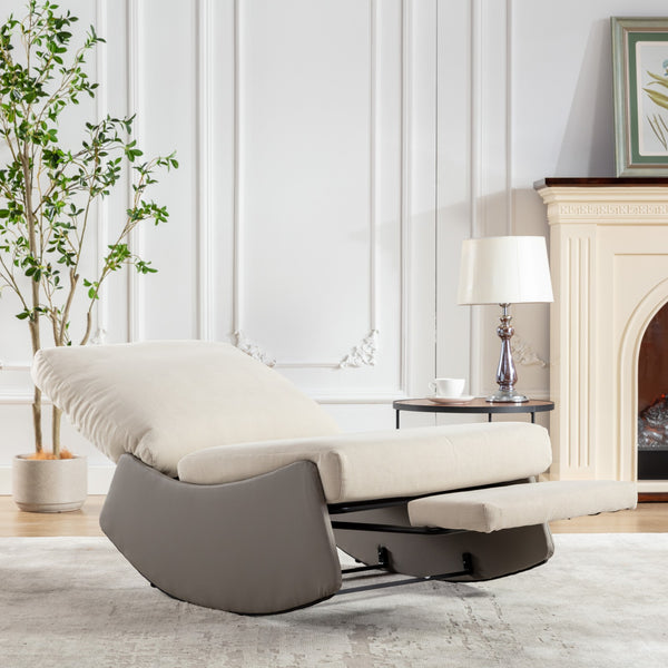 English Elm Modern Rocking Chair Recliner with Adjustable Soft Backrest, Stable Frame and Cushioned Leg Support Gray+Beige W1143P163505