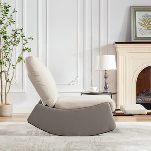 English Elm Modern Rocking Chair Recliner with Adjustable Soft Backrest, Sturdy Frame, Plush Leg Support for Relaxing Gray+Beige W1143P163505