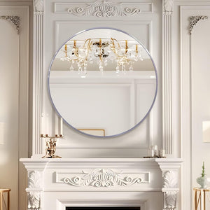 English Elm 39 Inch Round Wall Mirror Brushed Aluminum Frame Bathroom Vanity Modern Decor W2203P304073