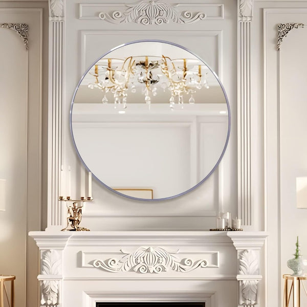 English Elm 39 Inch Round Wall Mirror Brushed Aluminum Frame Bathroom Vanity Modern Decor W2203P304073