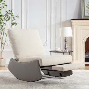 English Elm Modern Rocking Chair Recliner with Adjustable Soft Backrest, Stable Frame and Cushioned Leg Support Gray+Beige W1143P163505