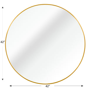 English Elm 42 Inch Round Bathroom Mirror 42" 4mm HD Shatterproof Glass with Anti-Rust Metal Frame and Easy Mounting Gold W2203P304232