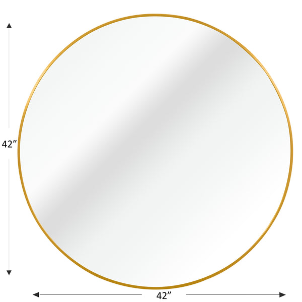 English Elm 42 Inch Round Bathroom Mirror 42" 4mm HD Shatterproof Glass with Anti-Rust Metal Frame and Easy Mounting Gold W2203P304232