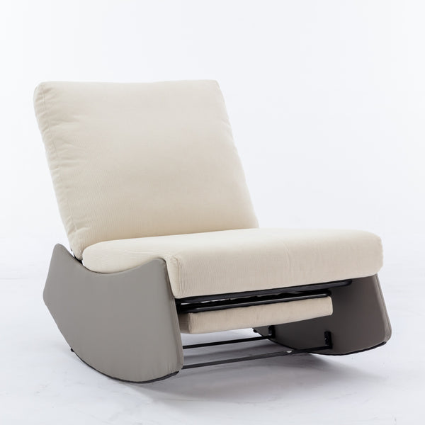 English Elm Modern Rocking Chair Recliner with Adjustable Soft Backrest, Sturdy Frame, Plush Leg Support for Relaxing Gray+Beige W1143P163505