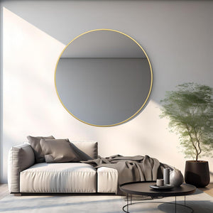English Elm 42 Inch Round Bathroom Mirror 42" 4mm HD Shatterproof Glass with Anti-Rust Metal Frame and Easy Mounting Gold W2203P304232