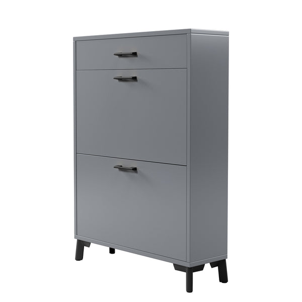 English Elm Shoe Storage Cabinet with Slim Footprint and 2 Flip Drawers, Durable MDF & Metal Organizer for Entryway Gray W578124378