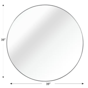English Elm 39 Inch Round Wall Mirror Brushed Aluminum Frame Bathroom Vanity Modern Decor W2203P304073