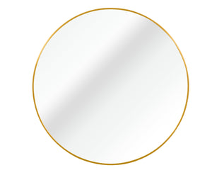English Elm 24 Inch Round Metal Framed Bathroom Mirror with Shatterproof HD Glass, Rust‑Resistant Aluminum Frame Gold W2203P303156