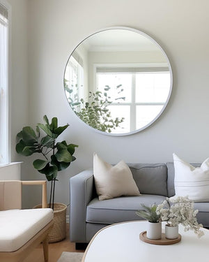 English Elm 42 Inch Round Bathroom Mirror 42" 4mm HD Shatterproof Glass with Anti-Rust Metal Frame and Easy Mounting Silver W2203P304238