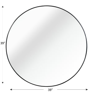 English Elm 39 Inch Metal Framed Round Bathroom Mirror 39" Large 4mm HD Shatterproof Glass with Rust-Resistant Frame Black W2203P304043