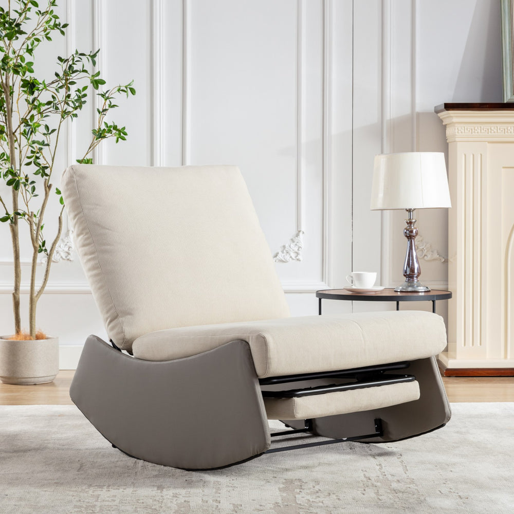 English Elm Modern Rocking Chair Recliner with Adjustable Soft Backrest, Sturdy Frame, Plush Leg Support for Relaxing Gray+Beige W1143P163505