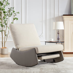 English Elm Modern Rocking Chair Recliner with Adjustable Soft Backrest, Stable Frame and Cushioned Leg Support Gray+Beige W1143P163505